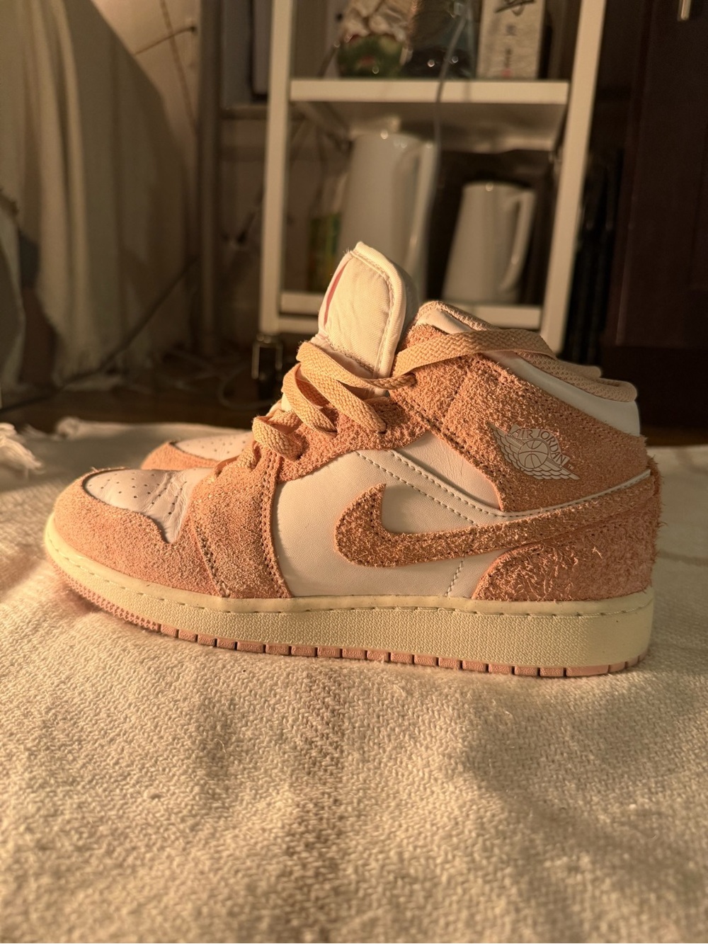 Jordan Kids' Mid-Top Sneakers in Peach and White